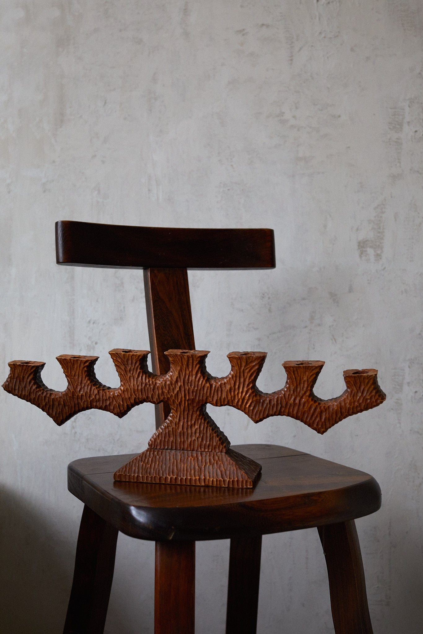 Vintage wooden candlestick with olavi hanninen t-chair