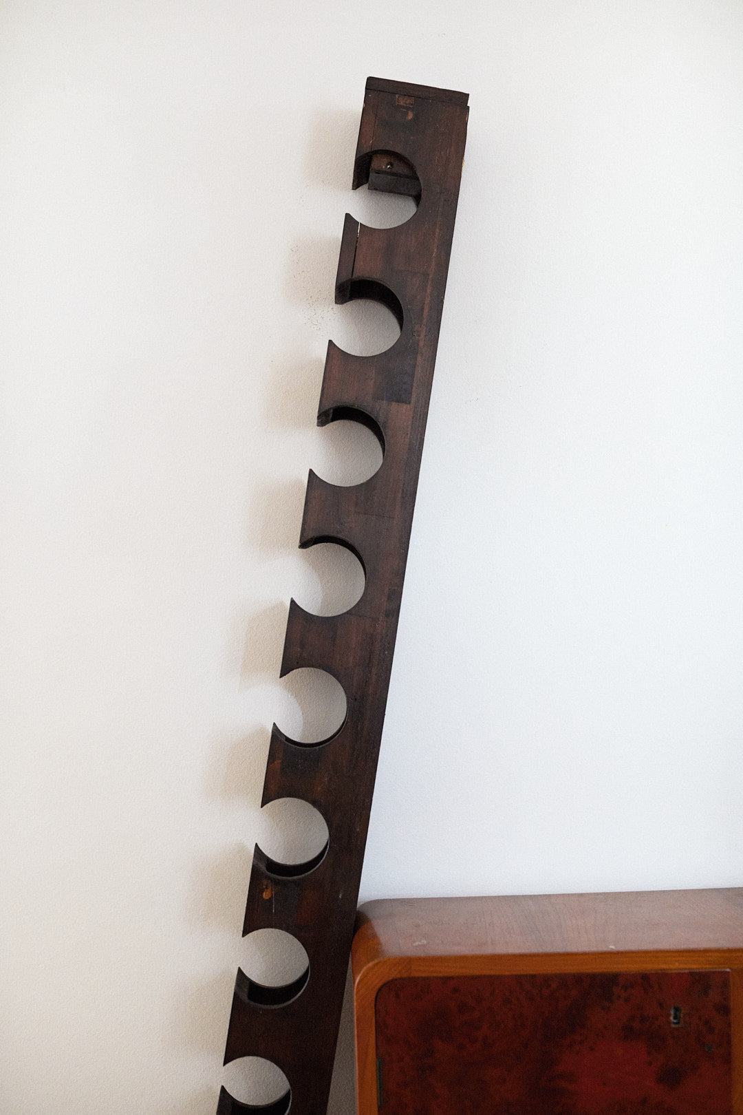 Vintage brutalist wine rack in wood